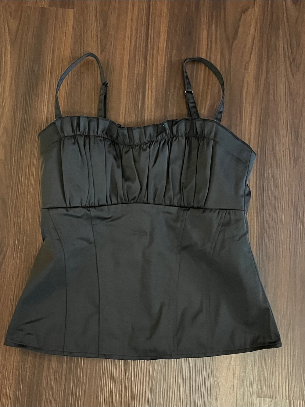 INC Black Satin Cami Top with Pleated Bust